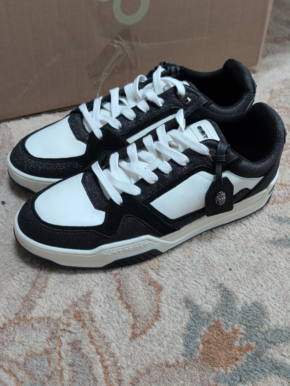 Kurt Geiger Regan Suede Black and White Low-Top Sneakers with Contrast Panels